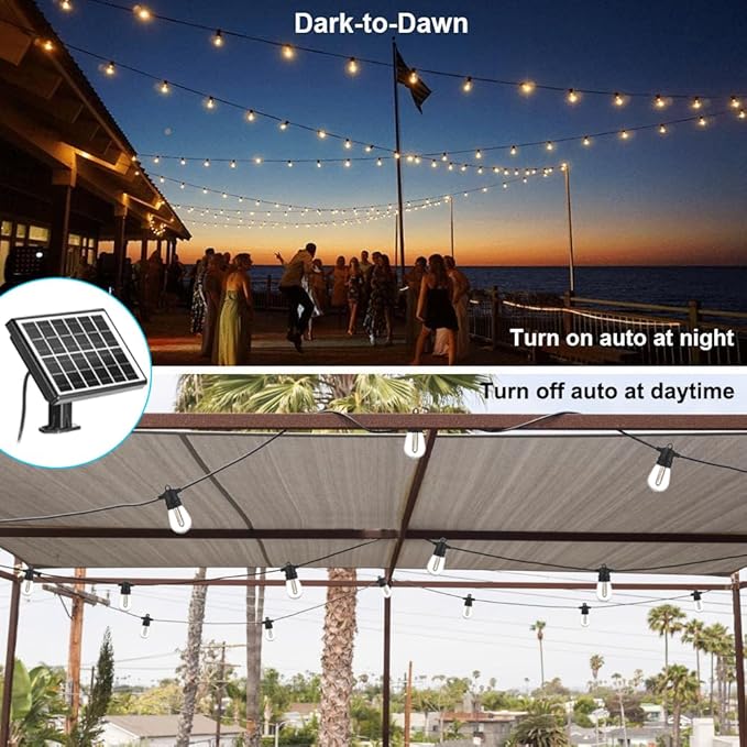 SUNTHIN 100ft Solar String Light Outdoor USB Rechargeable Patio Solar Outdoor Lights with Waterproof &amp Shatterproof 30 LED Bulbs for Backyard Porch Garden Pool Party Camping