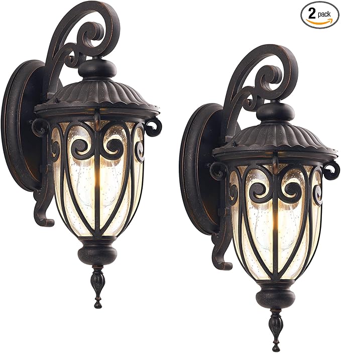 18 Inch Outdoor Porch Wall Lights Mount for Patio Bronze Exterior Wall Lantern for House Front Door 2 Pack Outside Sconce Lighting with Clear Seeded Glass for Garage Entryways