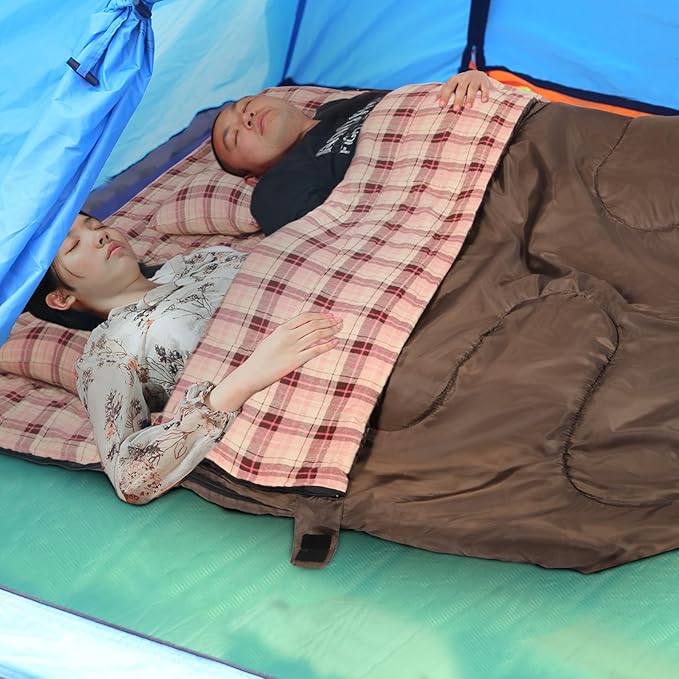 REDCAMP Cotton Double Sleeping Bag for Adults 2 Person Cold Weather Queen Size Flannel Sleeping Bags for Camping Black/Navy Blue