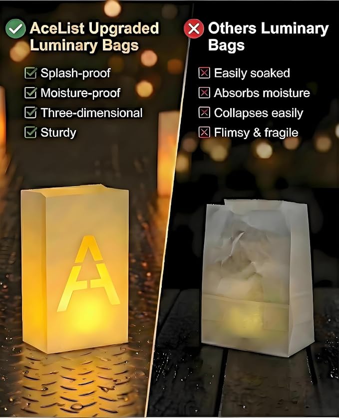 AceList Romantic Anniversary Decorations Set - Love You More Every Day 19 Pcs Luminary Bags with 40 LED Tea Lights 2000 Rose Petals &amp 6 Heart Balloons - Light Up Letters Kit for Proposal