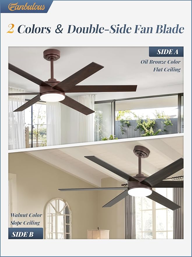 Fanbulous 56 Inch Ceiling Fans with Lights and Remote Reversible 6 Blades Dimmable 3000K-6000K Adjustable Outdoor Ceiling Fans for Patios Large Ceiling Fan for Indoor or Covered Outdoor-Brown