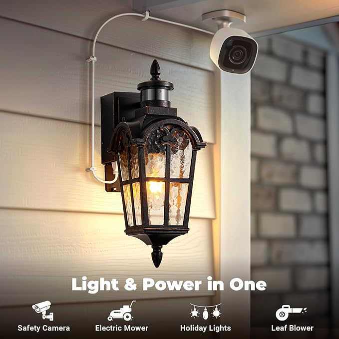 16.4 Motion Sensor Outdoor Lights with GFCI Outlet 2-Pack ORB Outdoor Porch Light with Water Ripple Glass 4-Modes Waterproof and Anti-Rust Dusk to Dawn Outdoor Lighting for Garage Patio