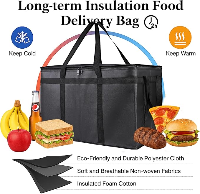 Bodaon 2-Pack Insulated Food Delivery Bag XXXL Grocery Shopping/Catering/Pizza Cooler Bags Rideshare Delivery Bag Cold/Hot Styrofoam Carrier for Travel/Car Warmer/Froze