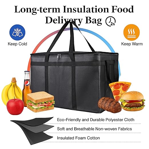 Bodaon Large 10-Pack Insulated Food Delivery Bag With Hard Bottom XXXL Catering/Pizza Cooler Bags Rideshare Delivery Bag Thermal Cold/Hot Styrofoam Carrier for Travel/Shopping/Car