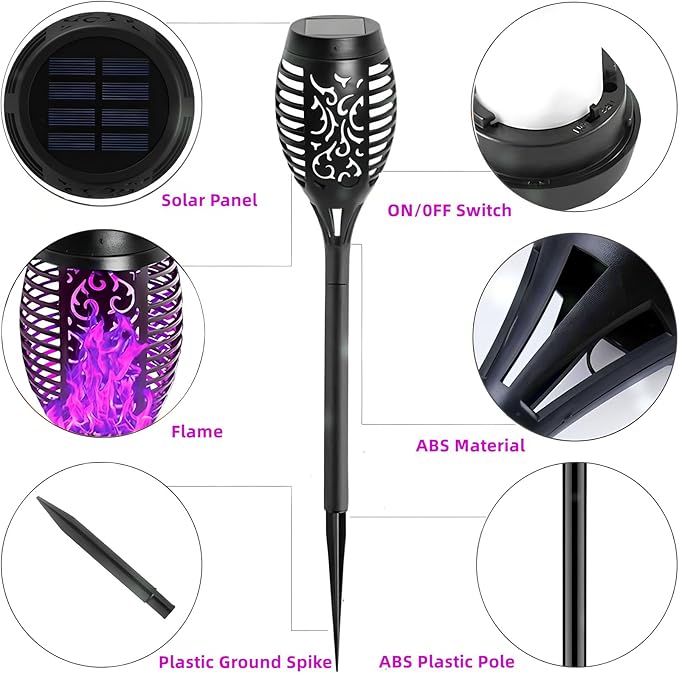 Solar Torch Light with Flickering Flame4Pack Solar Lights OutdoorWaterproof Solar Powered Yard Garden LightsSolar Flame LightTorches Lighting for Outside Patio Lawn Path Decorations (Purple)
