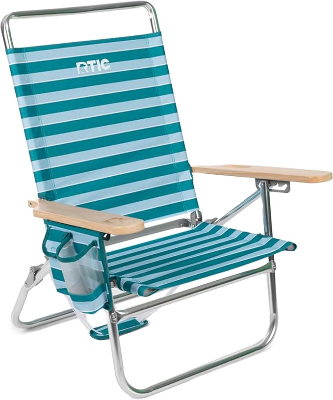 RTIC Beach Chair Folding Lounge Reclining Portable High Back Chairs for Adults Camping Pool with Cup and Accessory Holder Padre Island