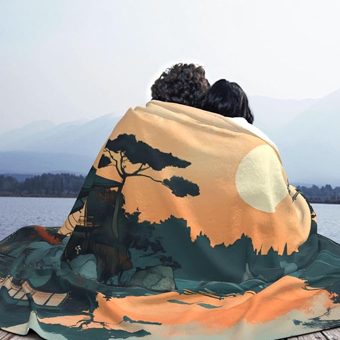 Japanese Illustration Soft Fleece Blanket 60 * 50 inch Soft Sofa Blanket Suitable for Sofa Camping Travel Night Cover Blanket