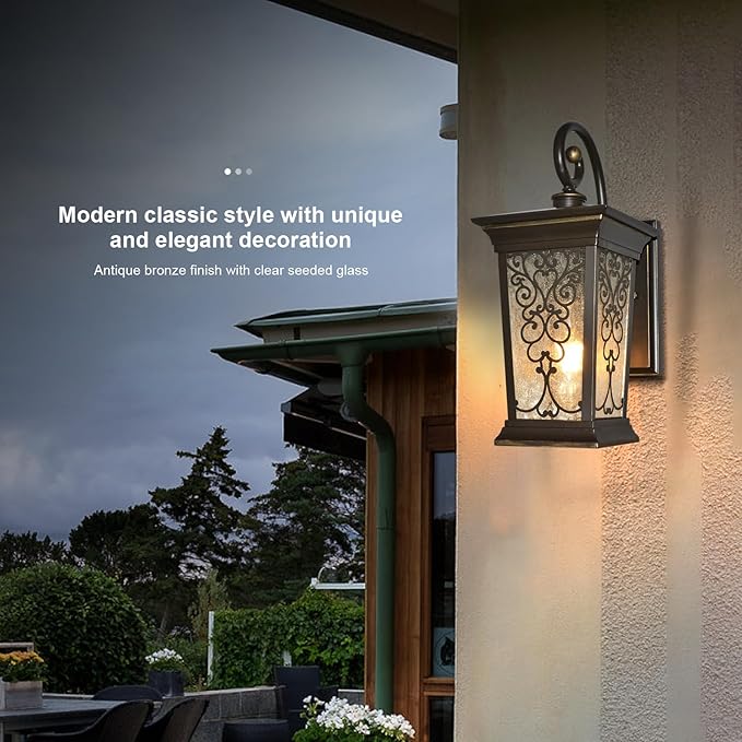 ALVIME Outdoor Wall Light Fixtures 17 Inch Oil Rubbed Bronze Exterior Lighting Fixtures Waterproof Outdoor Sconce Lights Outside Porch Lanterns for House Farmhouse E26 Base&ampClear Seeded Glass