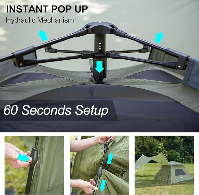 Night Cat 3-Person Camping Tent: Waterproof Instant Cabin Tent with Canopy Tarp for Family 2-in-1 Canopy Tent with Porch Easy Setup