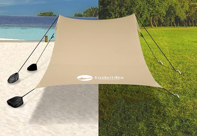 Beach Canopy Windproof Design Sun Shelter UPF50+ Portable Family Tent with 6 Sandbags Anchors 10x10 FT 2 Pole Pop Up Outdoor Shelter for Beach Camping Fishing Backyard