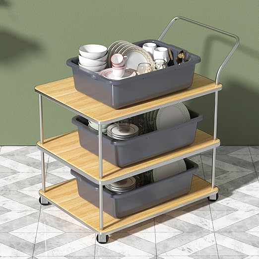 Vcansay 13 L Plastic Commercial Bus Tubs Restaurant Dish Washing Box Gray 12 Packs