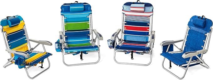 Homevative Backpack Fold-Up Beach Chair 5 Positions Towel bar Cooler Storage Pouch Cup Holder and Phone Pocket
