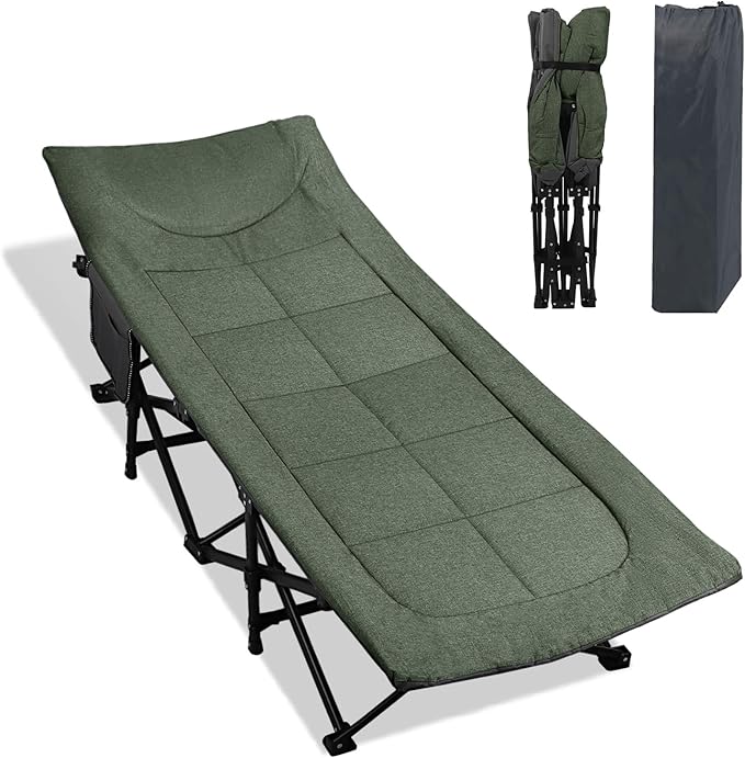 Northroad Camping Cot for Adults with Cushion and Pillow Portable Folding Bed for Sleeping Lightweight Tent cot with Carry Bag Supports 450 lbs (Green)