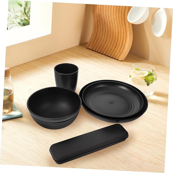 4sets Black Camping Cookware Rv Dishes Camper Essentials Cutlery Easy Clean Utensils Case