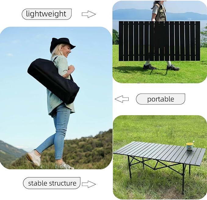 Camping TablePortable Folding Tablewith Carry BagSuitable for Indoor Outdoor Camping Backyard Party Patio The Black Camping Table at The Beach