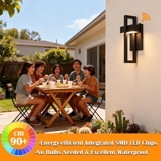 Large LED Modern Dusk to Dawn Outdoor Lighting Matte Black Porch Lights Outdoor Outside Lights for House Garage Porch Warm White 3000K 1 Pack