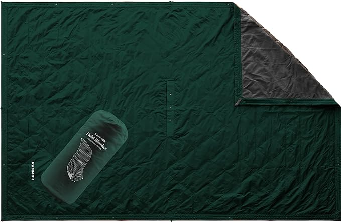 KAMMOK Field Blanket - Microfleece Water Resistant Portable Durable Indoor/Outdoor Camp Blanket (84 in × 50 in) - Pine Green