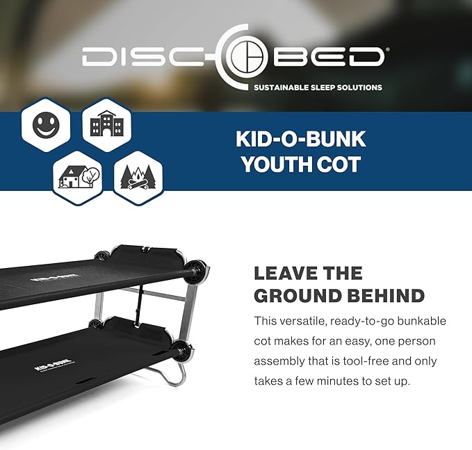 Disc-O-Bed Youth Double Cot Kid-O-Bunk Modular for Bunk Beds Dual Cots or Bench with 2 Carry Bags for Portable Transport