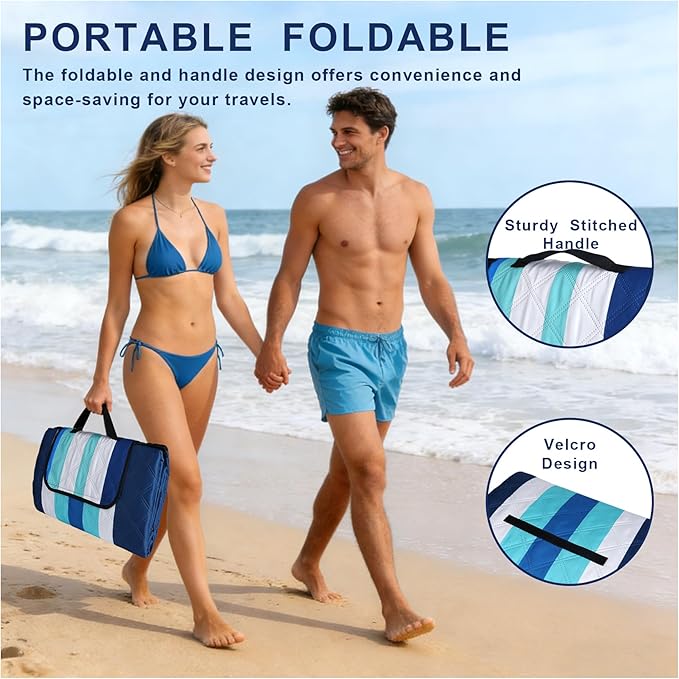 Beach Blankets Picnic Blanket - Extra Large 80''x80'' Waterproof Sandproof Picnic Blanket Mats for 2-4 AdultsPortable Foldable 3-Layer Outdoor Beach Mat for Camping Lawn Travel Beach