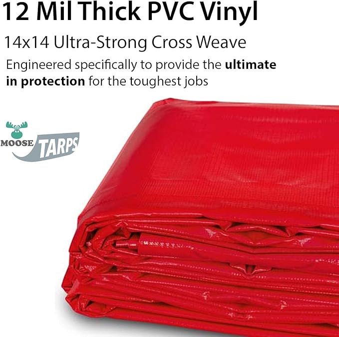 Heavy Duty Tarp 100% Waterproof 12mil Thick PVC Vinyl Tent Tarp for Camping Multi-Purpose Thick Protective Cover Weather Proof Heavy Duty UV Resistant 20 Feet x 30 Feet Red