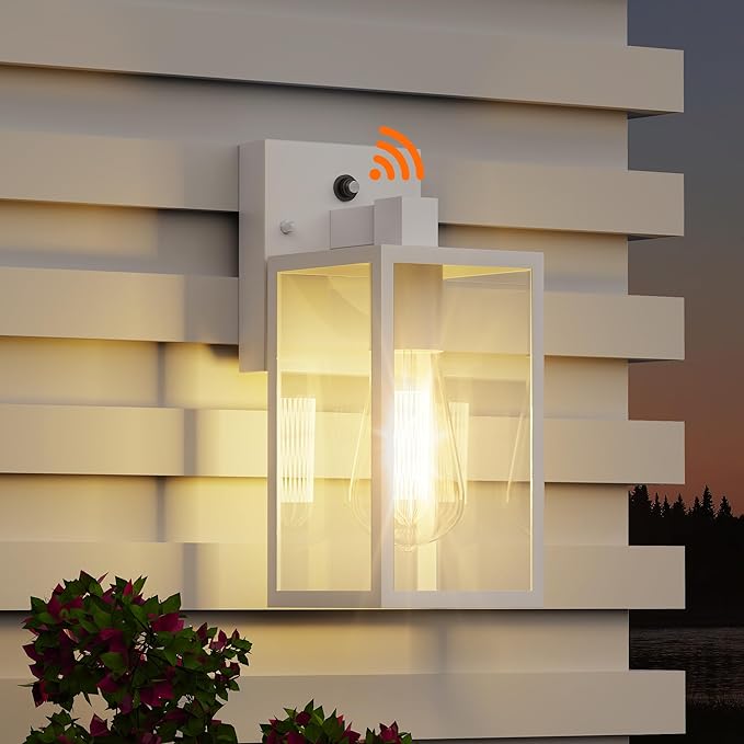White Dusk to Dawn Exterior Lighting Fixtures Wall Mount Outdoor Porch Lights for House Sensor Wall Lights Waterproof Wall Sconce Lamp Wall Lantern Anti Rust Coach Lights for Doorway Garage