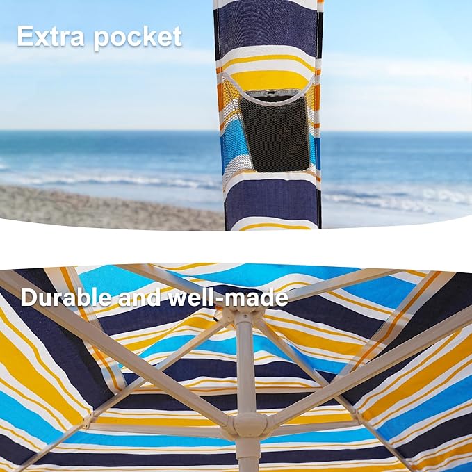 AMMSUN Beach Cabana 6.2'×6.2' Beach Canopy Easy Set up and Take Down Cabana Tent with Sand Pockets Instant Sun Shade with Side Wall Vibrant Stripe