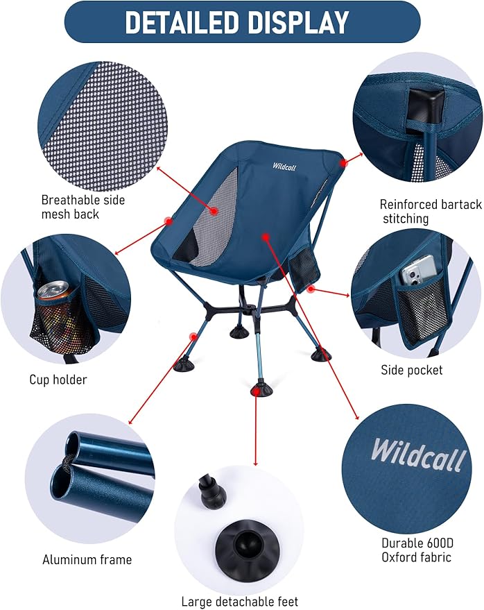 WildCall Ultralight Compact Camping Chair Quick Setup Frame Beach Chair with Anti-Sink Large Feet
