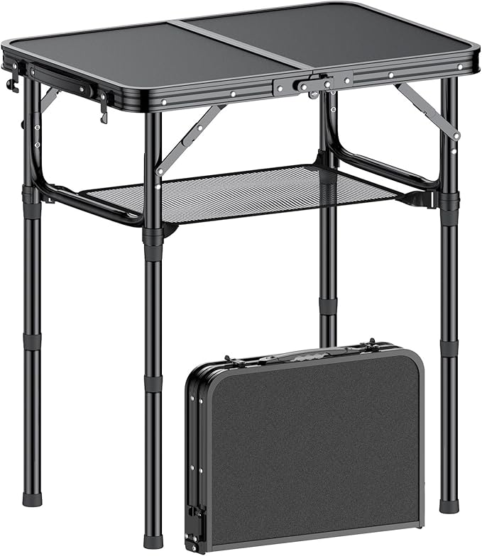 Folding Camping Table 2 FT Folding Portable Camping Table Outdoor&ampIndoor Picnic Table with 3 Adjustable Height Max 27.1Lightweight Aluminum Camping Tables Car Camping Essentials-Pure Black