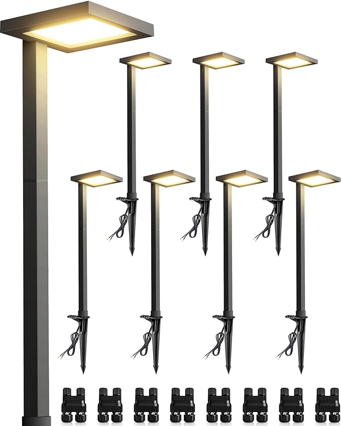 SUNVIE Low Voltage Landscape Lighting with Connectors 5W Anti-Glare LED Pathway Lights Wired Waterproof Outdoor Landscape Path Lights for Walkway Yard Garden Patio ETL Listed Cord 8 Pack