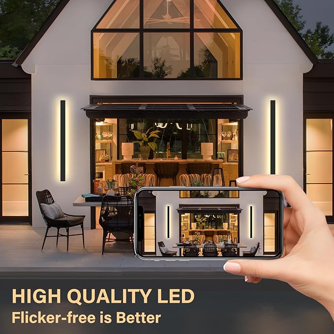 Modern Outdoor Wall Light 31.5Inch Black LED Dimmable IP65 Waterproof with Remote Outdoor Linear Wall Sconces Exterior Lighting Fixture Porch Wall Light for House Front Door Garage