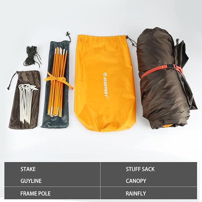 Bessport Camping Tent 1/2 Person Tent Waterproof Two Doors Backpacking Tent Easy Setup Lightweight for Outdoor Hiking Mountaineering Travel