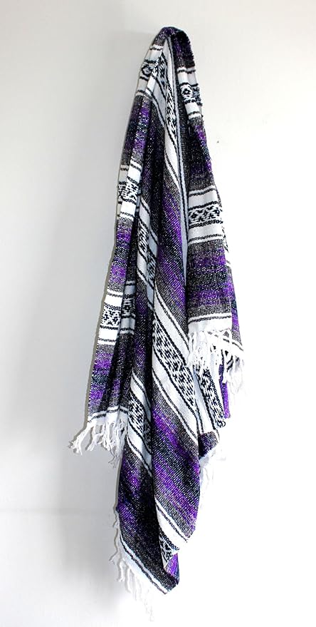 Del Mex Classic Mexican Blanket Large Authentic Woven Falsa Throw (70x50) Artisan Southwest Décor for Beach Yoga Outdoors (Purple)
