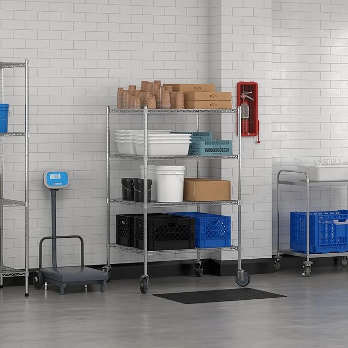 Commercial NSF Listed Chrome Mobile Wire Shelving Kit 30 x 36 x 60 with 4 Shelves Perfect for Warehouse Walk-in Refrigerator Freezer Grocery Store Restaurant Dishroom