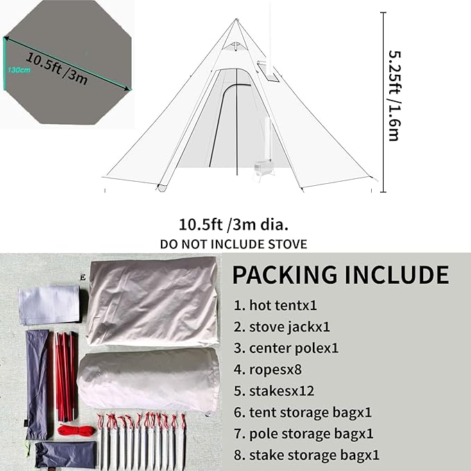 DANCHEL OUTDOOR Backpacking Hot Tent with Stove Jack 4 Season Lightweight Tipi Tent for 2/4/6 Person Winter Camping Hunting 10.5FT-16.4FT