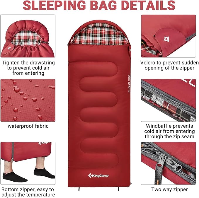 KingCamp 45°F Kids Sleeping Bag Lightweight Waterproof &amp Compact Flannel Sleeping Bags Cold Weather &amp Warm Youth Essentials Gear Accessories for Camping Fits 10-12 Children up to 4'7-5'5 T
