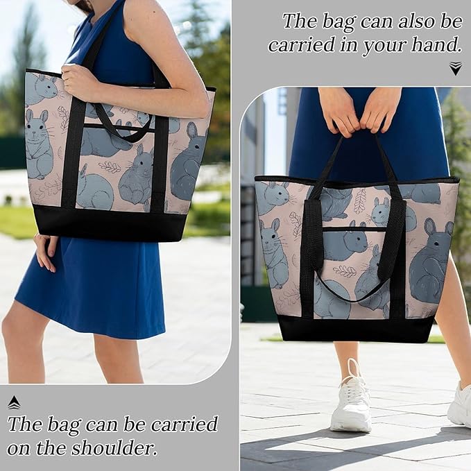 Insulated Shopping BagLarge Reusable Cooler Bags Blue Chinchillas Printed Foldable Shopping BagTravel Waterproof Shoulder Bag