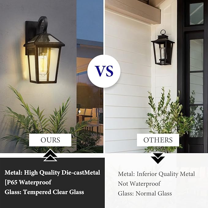 Outdoor Light Fixtures Wall Mount Waterproof Exterior Wall Lanterns with Glass Outside Wall Sconces Front Porch Lights for House Garage Doorway Patio (Small 1Pack)