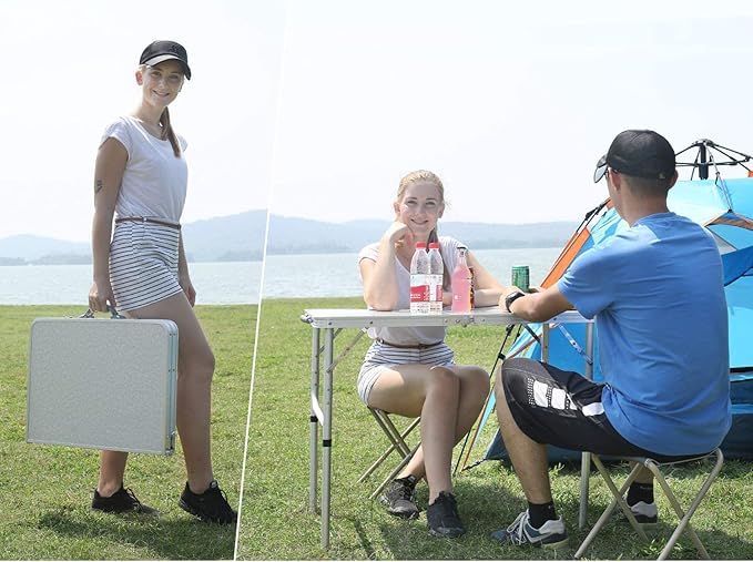 REDCAMP Aluminum Camping Table 3 Foot Portable Folding Table Adjustable Height Lightweight for Picnic Beach Outdoor Indoor White 36 x 24 inch