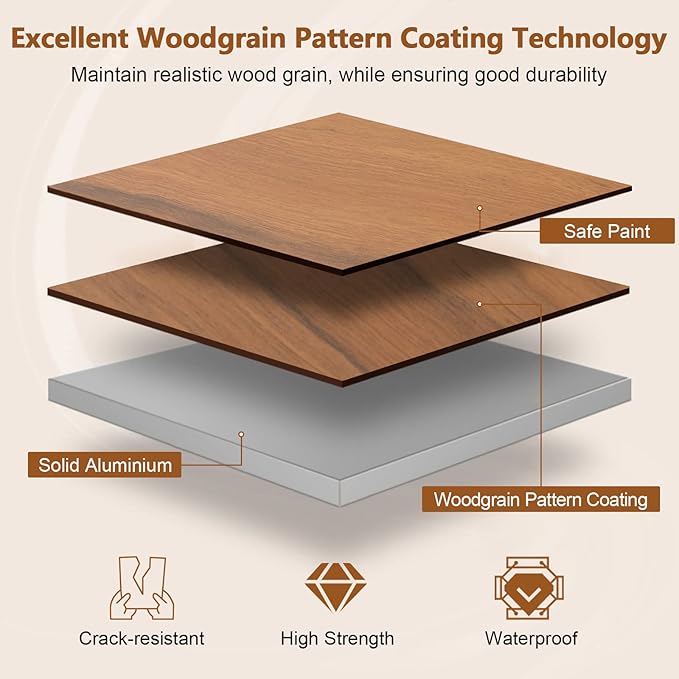 COSTWAY Folding Picnic Table Roll-Up Aluminum Camping Table with Wood Grain Portable Low Height Beach Table with Carry Bag for Camping Picnic BBQ &amp Hiking Easy Assembly Natural (47” x 23” x