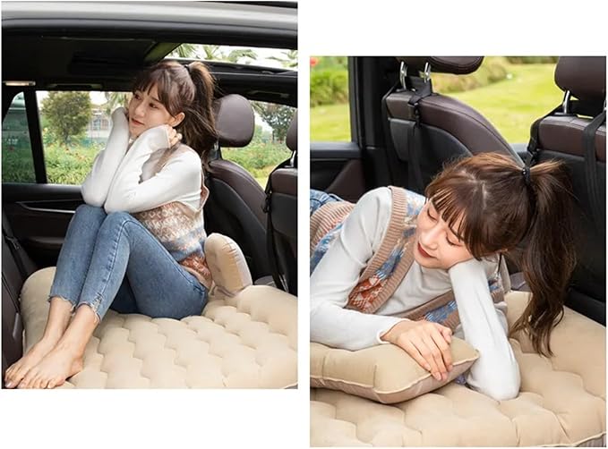SUV Car Inflatable Bed Camping Air Bed Car Inflatable Mattress PVC Flocking Material Car Camping Sleeping Mat (Black)