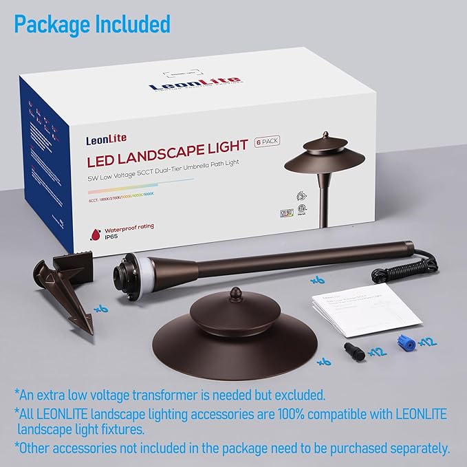 LEONLITE 5CCT Low Voltage Pathway Lights 12-24V LED Landscape Path Light 1800/2700/3000/4000/5000K Double Layer CRI90 IP65 Waterproof Landscape Lighting Aluminum Oil Rubbed Bronze Pack of 6