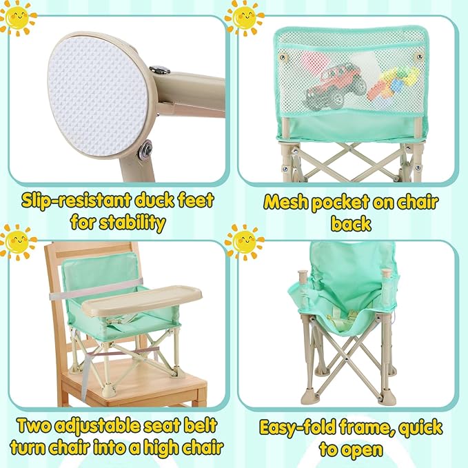 Baby Beach Chair for Toddlers 1-3 - Lightweight Foldable Baby Camping Chair with Tray and Storage Bag Easy to Clean Safe Kids Outdoor Lawn Chairs for Garden RV Travel (Green)