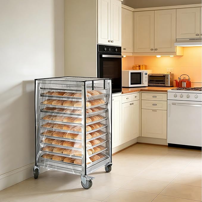 Speed Bun Pan Sheet Rack Cover with ZipperFit 10 Tier Commercial Bread Speed Rack Cover for Bakery Racks23x28x32 Clear PVC Waterproof &amp Dust proof Cover with Breathable Mesh Vent