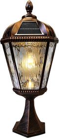 Gama Sonic Outdoor Solar Post Light with Pier Base Brushed Bronze Finish Aluminum and Rain Glass Royal Bulb 150 Lumens Warm White LED Mount on Column or Flat Surface 98B111 Upgraded Panel