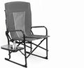 Foldable Directors Chair Heavy Duty Outdoor Camping Chair with Side Table and PocketOversized Rocking Lawn Chair for FishingBeachSport Events (Gray)