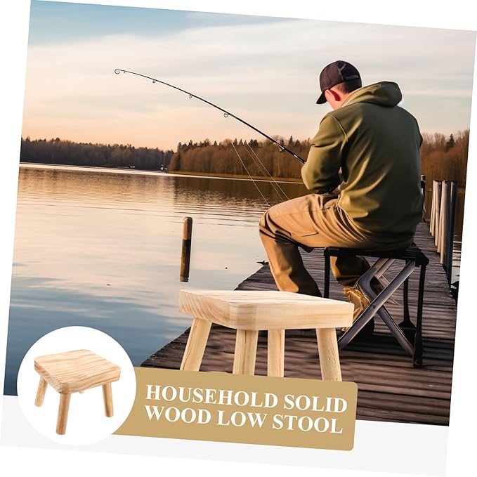Wooden Step Stool Tall Foot Stool for Adults Smooth Surface for Kitchen Garden Camping