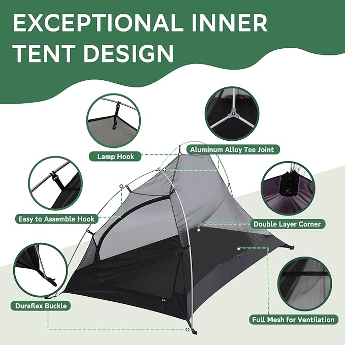 1-2 Person Lightweight Backpacking Tent - Waterproof Tent for 3 Season Ultralight Camping Tent for Outdoor Easy Setup for Sports Hiking Travel by Croosseoutdoors