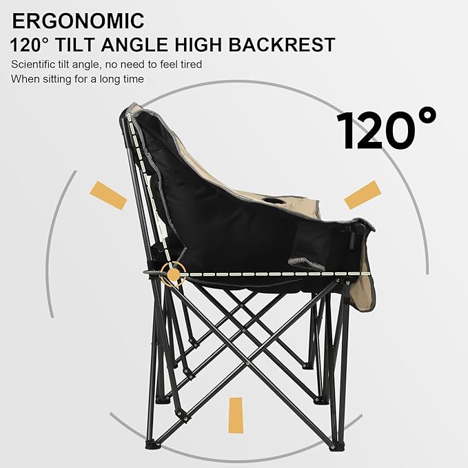Double Folding Camping Chair Fully Padded Loveseat Camping Couch Oversized 2 Person Lawn Chair Sofa w/Cup HolderWine Glass HolderMesh Storage for Patio Picnic BeachSupport 600lbsBeige