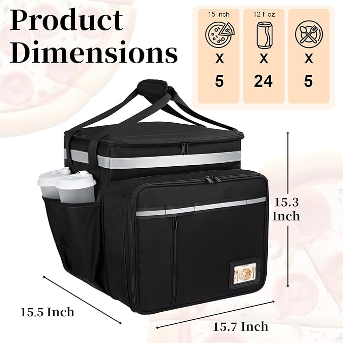 Food Delivery Backpack Expandable Delivery Backpacks for Hot/Cold with Reflective Strips and Cup Holder. Bike Delivery Bag Backpack Suitable for Uber Eats DoorDash and Camping
