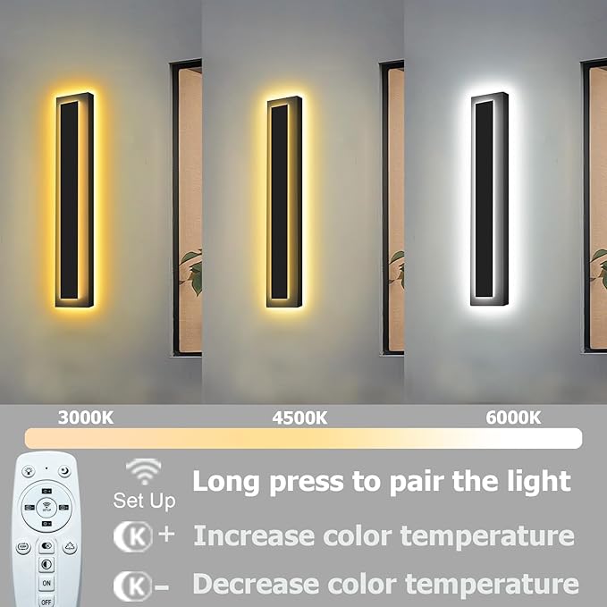 Picico 12in Modern LED Outdoor Wall Lights Dimmable Black Exterior Wall Sconce Lighting Fixtures Rectangular Mini Outdoor Garage Lights 360° Beam AngleVertical Outdoor Lights for House Porch